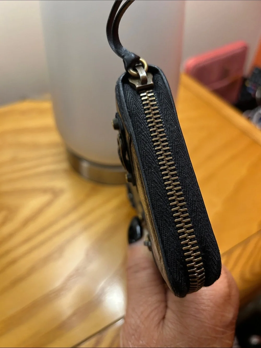 Balenciaga Black Leather Zip-Around Wallet with Gold Hardware